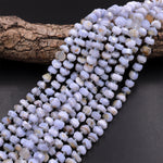 Faceted Natural Blue Lace Agate 8mm Rondelle Wheel Beads Blue Chalcedony 15.5" Strand