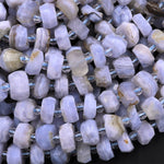 Faceted Natural Blue Lace Agate 8mm Rondelle Wheel Beads Blue Chalcedony 15.5" Strand
