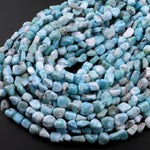 Natural Blue Larimar Freeform Pebble Nugget Beads Gemstone 15.5" Strand