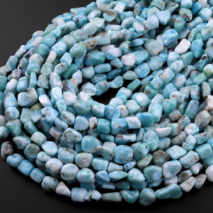 Natural Blue Larimar Freeform Pebble Nugget Beads Gemstone 15.5" Strand