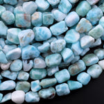 Natural Blue Larimar Freeform Pebble Nugget Beads Gemstone 15.5" Strand
