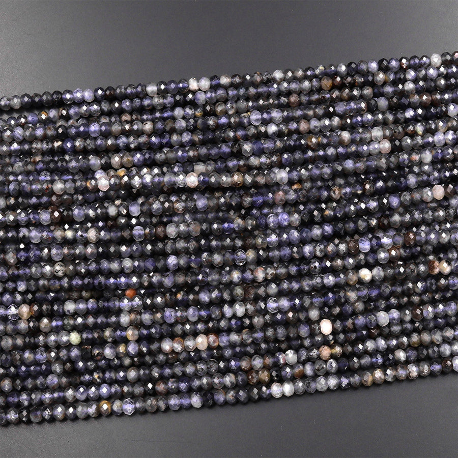 Natural Iolite Faceted 4mm Rondelle Beads Genuine Real Gemstone Beads 15.5" Strand