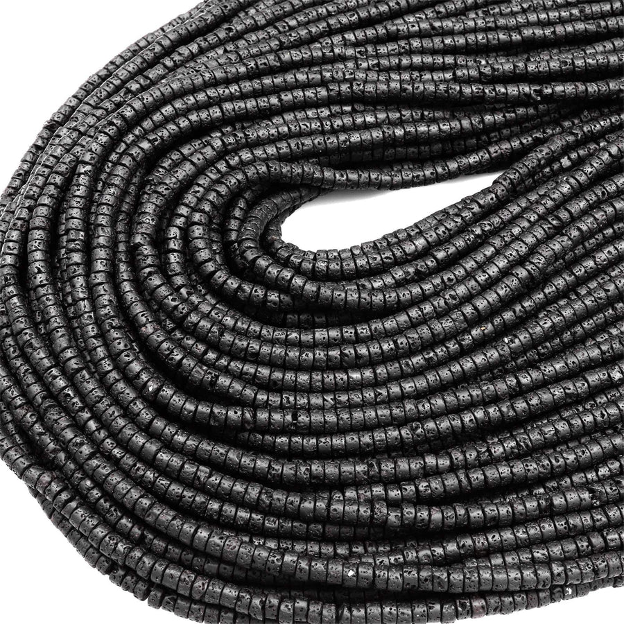Natural Lava Heishi 4mm Beads Rondelle 15.5" Strand