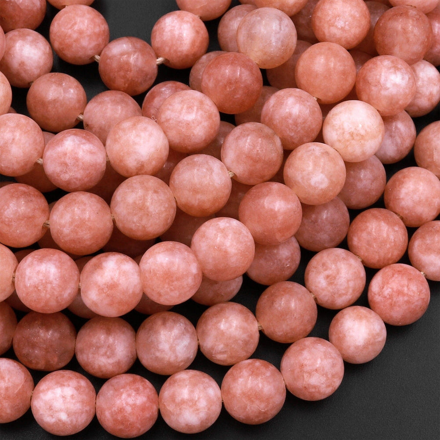 Matte Peach Quartz 8mm Round Beads 15.5" Strand