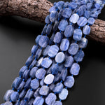 Raw Natural Blue Kyanite Oval Rounded Rectangle Beads Flat Slice Gemstone 15.5" Strand