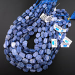 Raw Natural Blue Kyanite Oval Rounded Rectangle Beads Flat Slice Gemstone 15.5" Strand