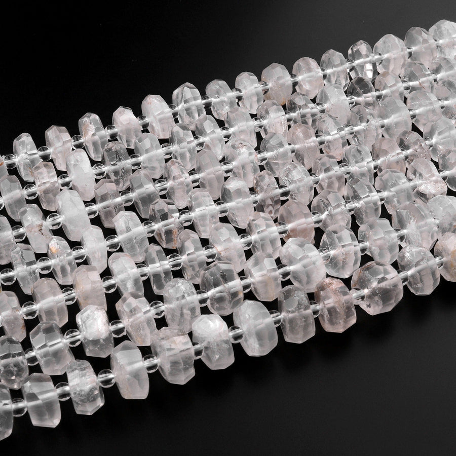 Natural Rock Crystal Quartz Beads W/ Golden Copper Red Iron Matrix Faceted Rondelle Wheel 15.5" Strand