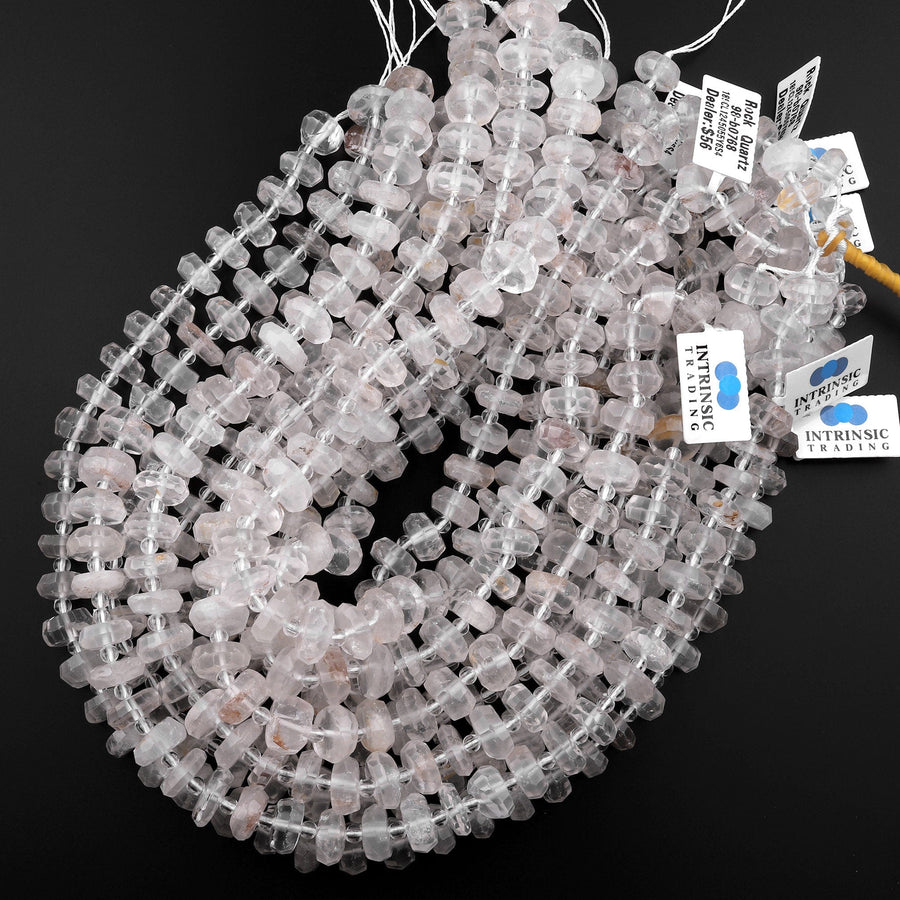 Natural Rock Crystal Quartz Beads W/ Golden Copper Red Iron Matrix Faceted Rondelle Wheel 15.5" Strand