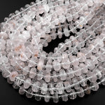 Natural Rock Crystal Quartz Beads W/ Golden Copper Red Iron Matrix Faceted Rondelle Wheel 15.5" Strand