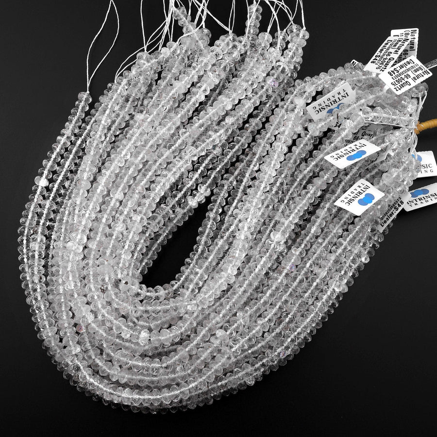 Rare Natural Rainbow Rock Crystal Quartz Beads Faceted 8mm 10mm Rondelle 15.5" Strand