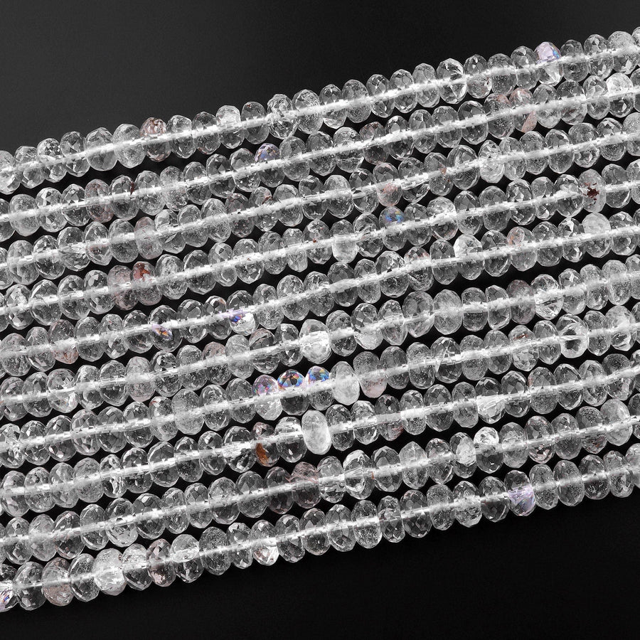 Rare Natural Rainbow Rock Crystal Quartz Beads Faceted 8mm 10mm Rondelle 15.5" Strand