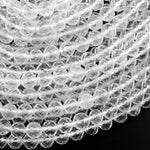 Genuine Natural Rock Quartz Faceted 4mm 5mm 6mm 8mm Round Beads Geometric Diamond Cut 15.5" Strand