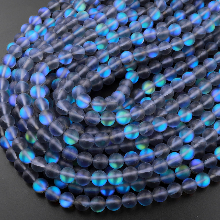 Mermaid Stone beads Aka Mystic Aura Quartz Blue Matte Synthetic Labradorite 6mm 8mm 10mm Round Beads 15.5" Strand