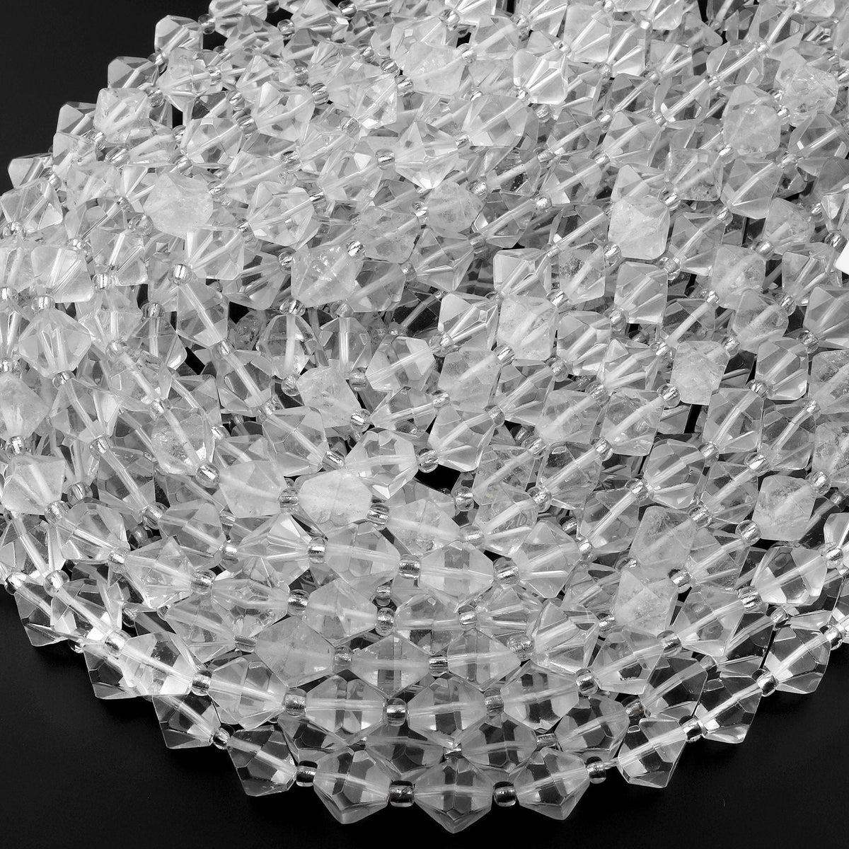 Real Natural Rock Quartz Beads Large bicone 15.5" Strand Intrinsic