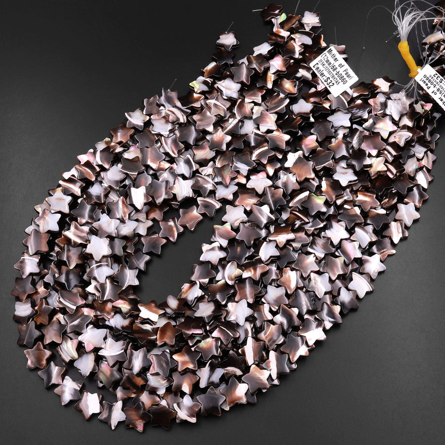 AAA Iridescent Hand Carved Golden Copper Brown Mother of Pearl Shell Star Beads 6mm 8mm 10mm 12mm 15.5" Strand