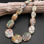 Faceted Natural Chrysocolla in Quartz Focal Octagaon Pendant Beads Graduated Gemstone 15.5" Strand