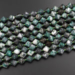 Rare Natural Pyrite in Green Jade 8mm Bicone Beads 15.5" Strand