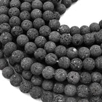 Large Hole Beads Unwaxed Natural Black Lava 8mm 10mm Round Beads Big 2.5mm Hole 8" Strand
