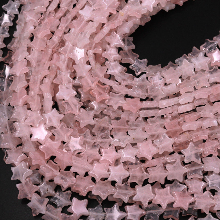 Carved Natural Pink Rose Quartz Star Beads 10mm Gemstone Choose from 20pcs, 40pcs