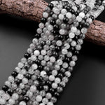 Natural Black Tourmaline Rutilated Quartz Round Beads 4mm 6mm 8mm 10mm 12mm 14mm 16mm 18mm 15.5" Strand