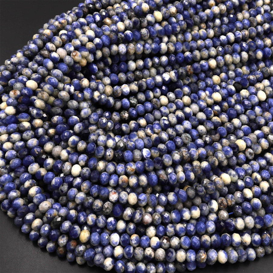 Faceted Natural Denim Sodalite 5mm 6mm Rondelle Beads Multicolor Shaded Gemstone 15.5" Strand