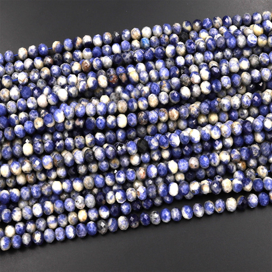 Faceted Natural Denim Sodalite 5mm 6mm Rondelle Beads Multicolor Shaded Gemstone 15.5" Strand