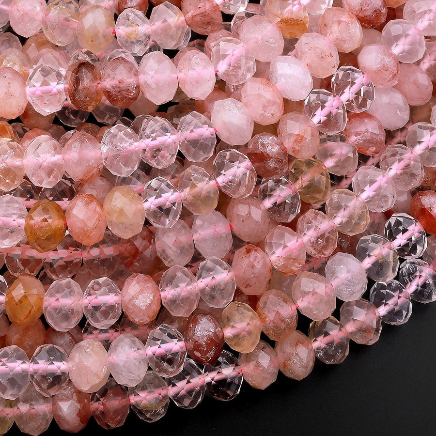 Faceted Red Phantom Quartz 8mm Rondelle Beads Rare Crystal Powerful Energy Stone 15.5" Strand