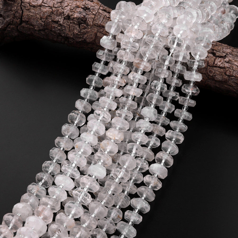 Natural Rock Crystal Quartz Beads W/ Golden Copper Red Iron Matrix Faceted Rondelle Wheel 15.5" Strand