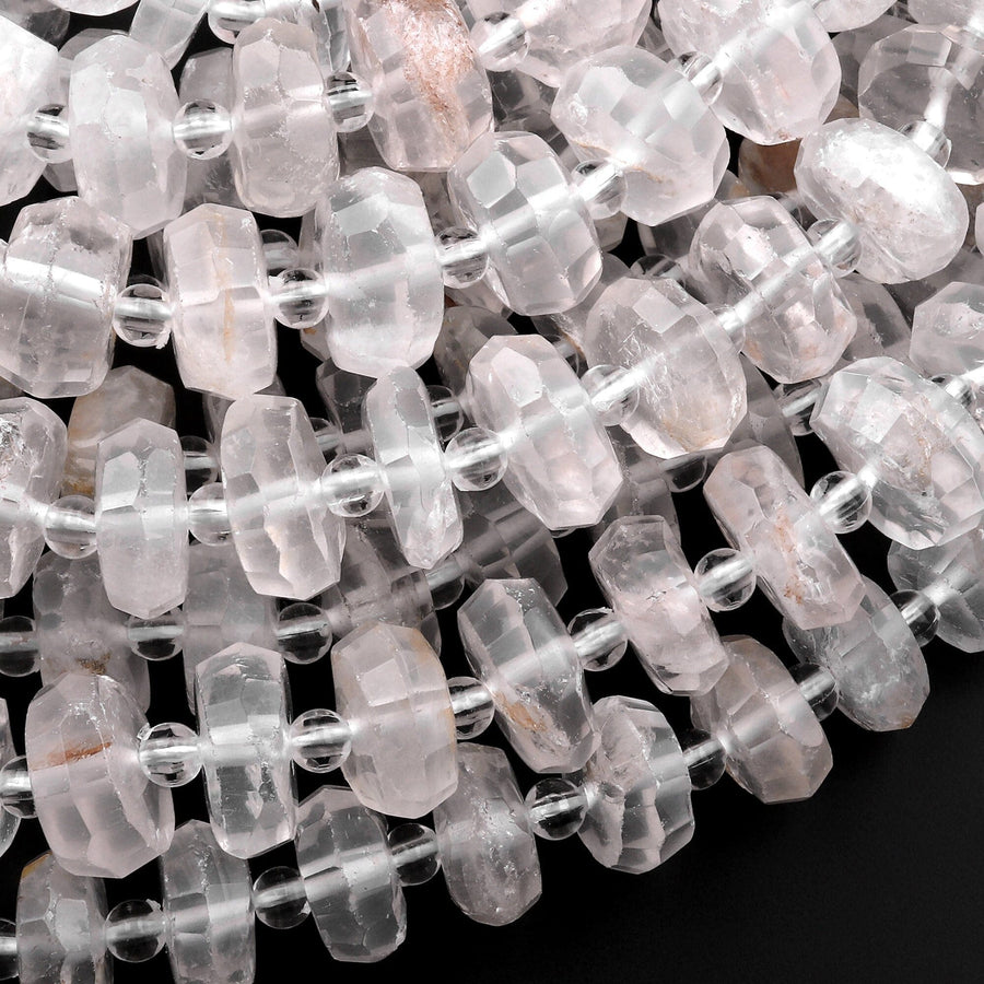 Natural Rock Crystal Quartz Beads W/ Golden Copper Red Iron Matrix Faceted Rondelle Wheel 15.5" Strand