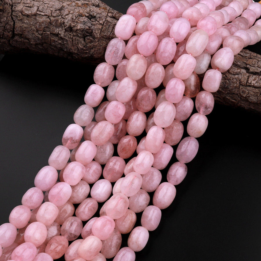 Natural Pink Morganite Smooth Nuggets Beads Aka Pink Aquamarine Highly Polished Smooth Gemstone 15.5" Strand