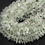 Natural Green Phantom Quartz Rough Raw Spike Center Drilled Hand Hammered Beads 15.5" Strand