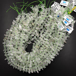 Natural Green Phantom Quartz Rough Raw Spike Center Drilled Hand Hammered Beads 15.5" Strand