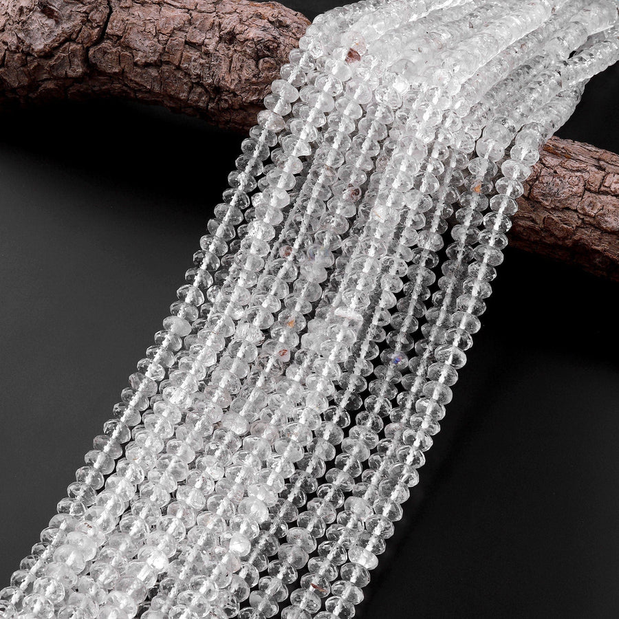 Rare Natural Rainbow Rock Crystal Quartz Beads Faceted 8mm 10mm Rondelle 15.5" Strand