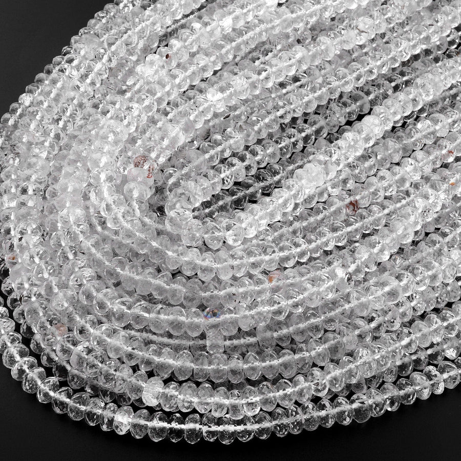 Rare Natural Rainbow Rock Crystal Quartz Beads Faceted 8mm 10mm Rondelle 15.5" Strand