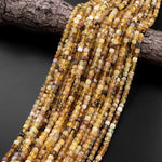 Faceted Natural African Golden Yellow Opal 4mm 5mm Cube Beads Extra Gemmy 15.5" Strand