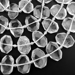 Natural Rock Crystal Quartz Faceted Rectangle Beads Flat Cushion Center Drilled 15.5" Strand