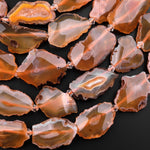 Rare Natural Condor Agate Beads Large Honey Golden Brown Faceted Slice Slab Focal Pendant Freeform Irregular Geode Shape 15.5" Strand