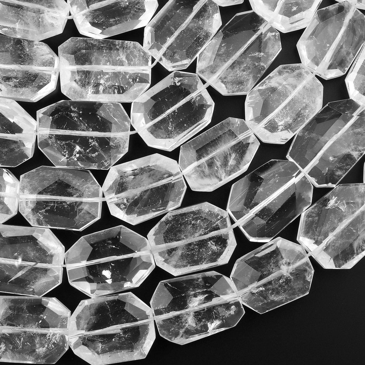 Faceted Natural Rock Crystal Quartz Rectangle Beads Flat Nugget Slab S