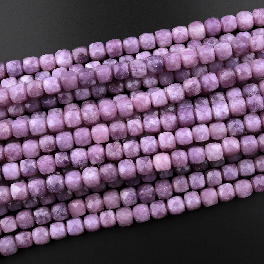 Natural Lilac Purple Lepidolite Faceted 8mm Cube Square Beads 15.5" Strand