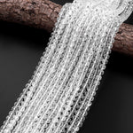 Genuine Natural Rock Quartz Faceted 4mm 5mm 6mm 8mm Round Beads Geometric Diamond Cut 15.5" Strand