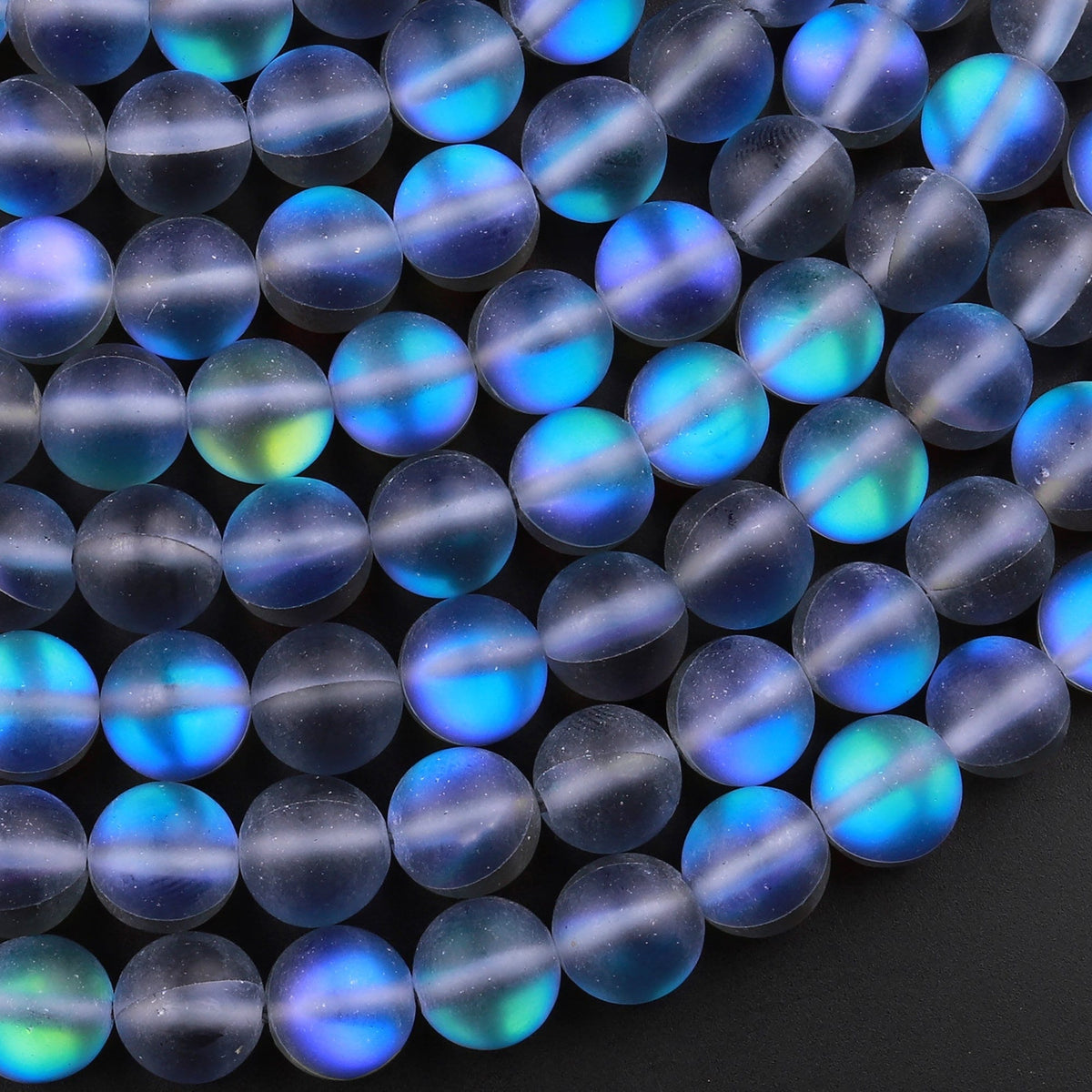 Beadalgo - Frosted Aura Crystal Mermaid Glass Beads 6mm, 8mm, 10mm, 12mm - 15 inch Strand (Labradorite, 12 mm)