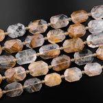 Natural Golden Dendritic Quartz Faceted Cushion Rectangle Beads 15.5" Strand
