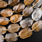 Natural Golden Dendritic Quartz Faceted Cushion Rectangle Beads 15.5" Strand