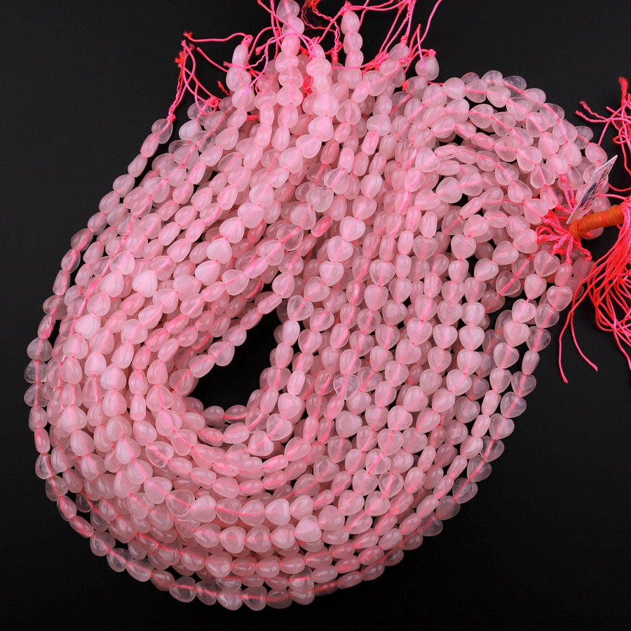 Natural Pink Rose Quartz Beads Gemstone Heart Veritically Drilled 15.5" Strand