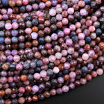 Real Genuine Pink Ruby Blue Sapphire Spinel Faceted 4mm Round Beads Gemstone 15.5" Strand