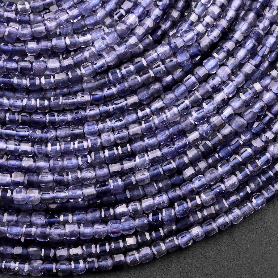 AAA Natural Iolite Gemstone Faceted 2mm 3mm Cube Square Beads 15.5" Strand