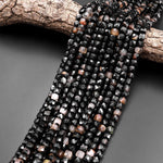 Natural Black Tourmaline Red Iron White Quartz Faceted 6mm 8mm Cube Beads Micro Faceted Laser Diamond Cut 15.5" Strand