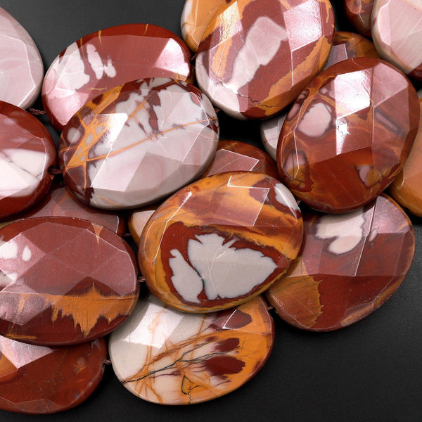 Large Phenomenal Faceted Natural Noreen Jasper Oval Pendant Beads 15.5" Strand