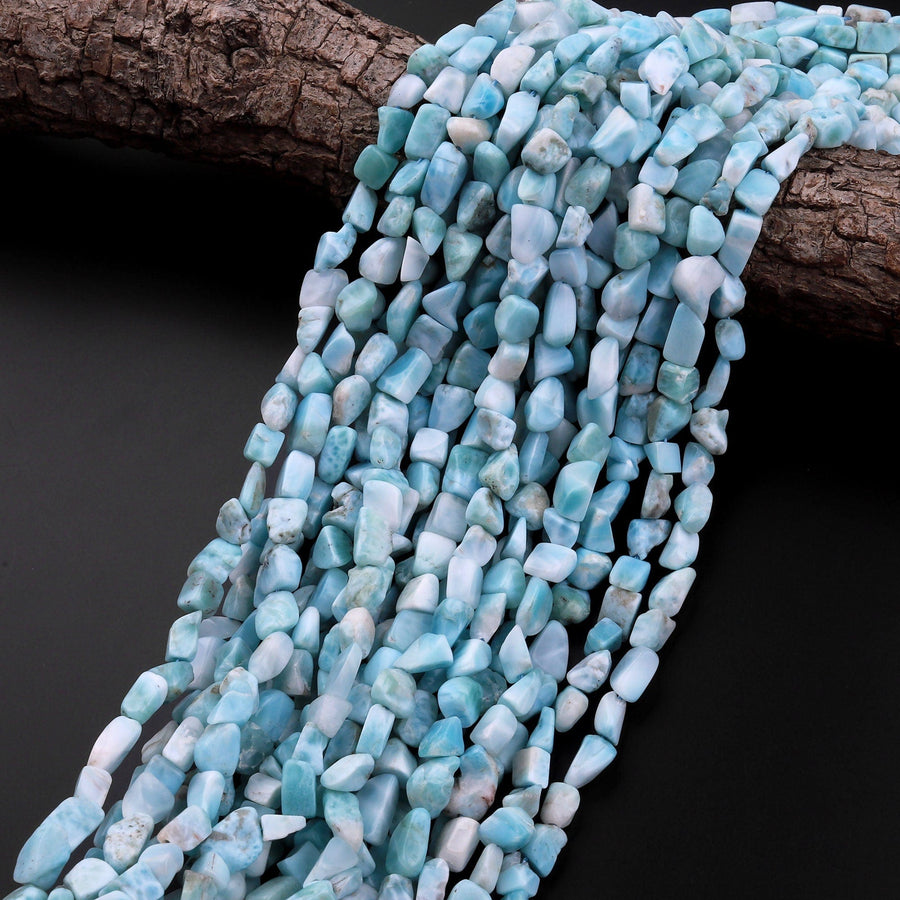 Natural Blue Larimar Freeform Pebble Chip Nugget Beads Gemstone 15.5" Strand