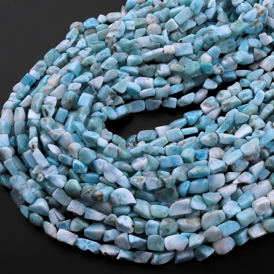 Natural Blue Larimar Freeform Pebble Chip Nugget Beads Gemstone 15.5" Strand